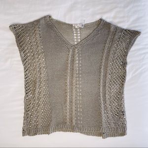 POL Tan Crochet Poncho Blouse Top